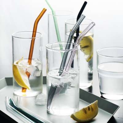 Custom logo high borosilicate clear glass straw with cleaning brush pyrex drinking straw set