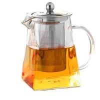 New design Transparent high borosilicate square shape glass teapot with infuser square glass teapot with handle