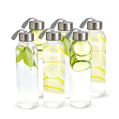 High Borosilicate Glass Water Bottle With Nylon Protective Sleeves, Airtight Screw Top Lids, Portable Carrying Loops