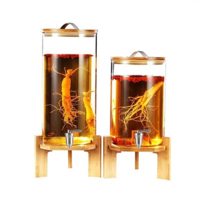 Hot sale high borosilicate glass large bamboo lid beverage dispenser