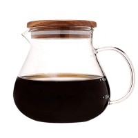 Round shape  walnut lid heat resistant glass coffee share pot