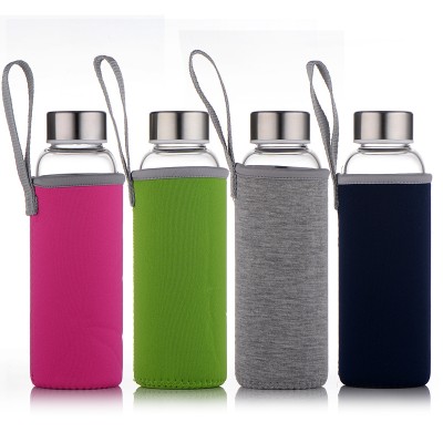 Wholesale Free Sample 500ml High quality reusable stainless steel lid glass water bottle