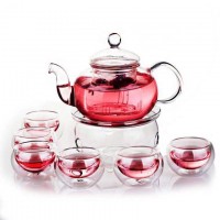 Christmas Gift Brewing Clear Cooking Glass Teapot With Warmer Set