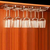 Stock/Creative Design  Stainless steel Cabinet Multi-row Hanging Wire Wine Glass Cup Goblet Holder