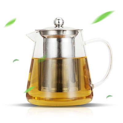 Popular high borosilicate glass teapot with stainless steel infuser and lid