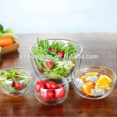 Hot selling transparent double wall glass fruit salad bowl