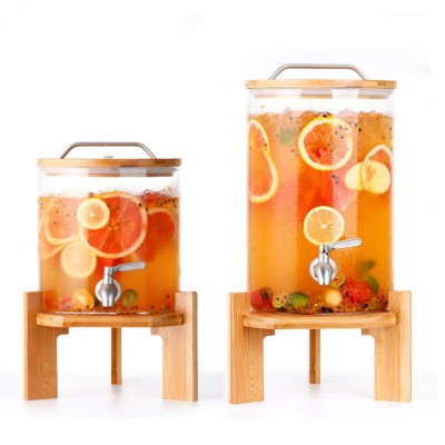 High borosilicate glass large bamboo lid beverage dispenser