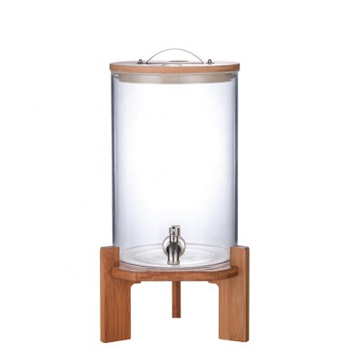 Big size high borosilicate glass storage jar with bamboo lid beverage dispenser glass juice dispenser