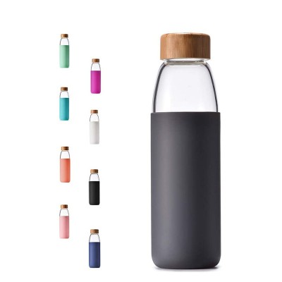 Dishwasher Safe 18 Oz Borosilicate Glass Water Bottle with Bamboo Lid and Protective Sleeve Bpa Free