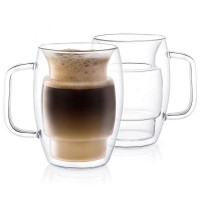 2019 new style  ODM/OEM supplier double wall glass coffee cup with handle